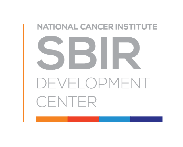 The SBIR logo.  Text reads: National Cancer Institute SBIR Development Center.  There are decorative boxes below the text.