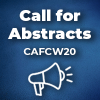 An icon of a megaphone with text above it that reads, "Call for Abstracts CAFCW20."