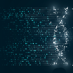 Molecular data themed image in shades of blue and white.