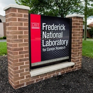 Brick sign outside of building reading, Frederick National Laboratory for Cancer Research