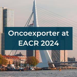 bridge in the netherlands. Text reads, "Oncoexporter at EACR 2024"