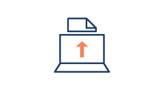 Icon of a laptop with an arrow on the screen. The arrow points to a document suspended above the laptop, indicating data are being sent. 