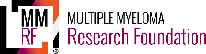 Text on right saying "Multiple Myeloma Research Foundation". Left reads "MMRF" in a box. All text in black and purple colors.
