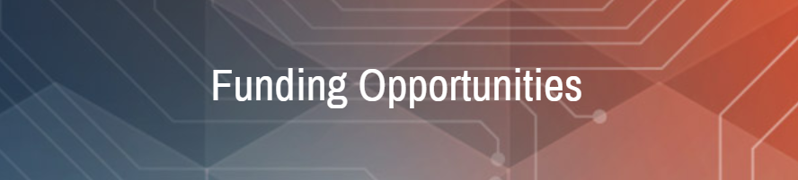 Text in foreground reads, "Funding Opportunities" on a gradient blue-red background with white connecting lines