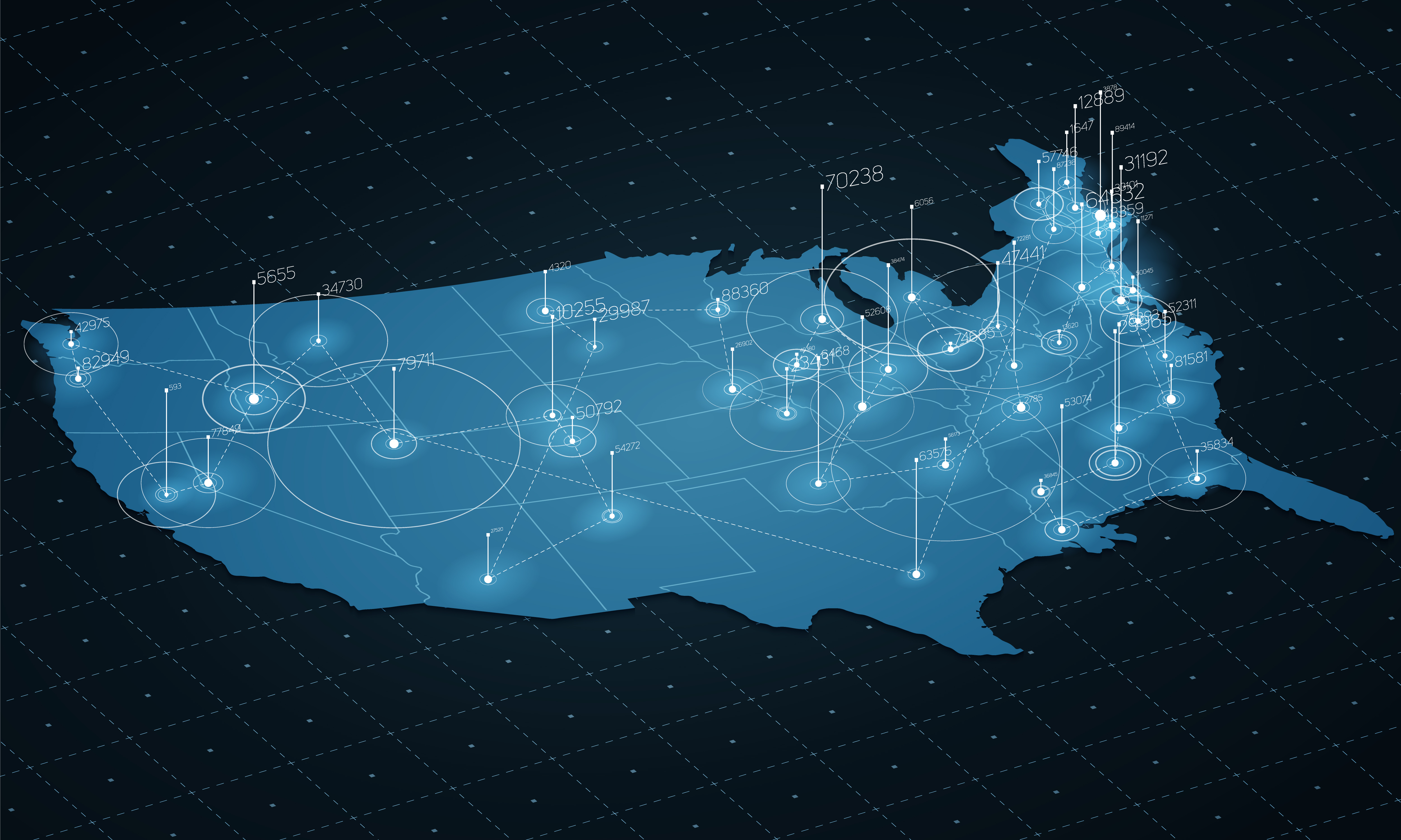 Map of USA depicting big data visualization