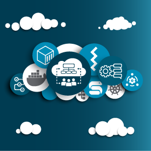 Image of a cloud made up of different container technology icons (i.e. docker, snakemake)