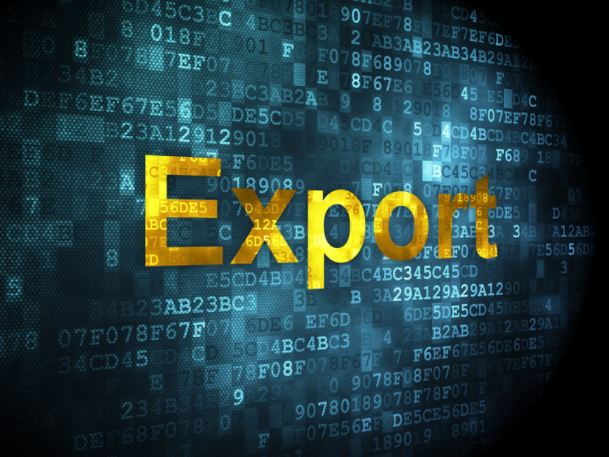 Yellow text on shaded blue background that reads strings of code. Text reads, "Export."
