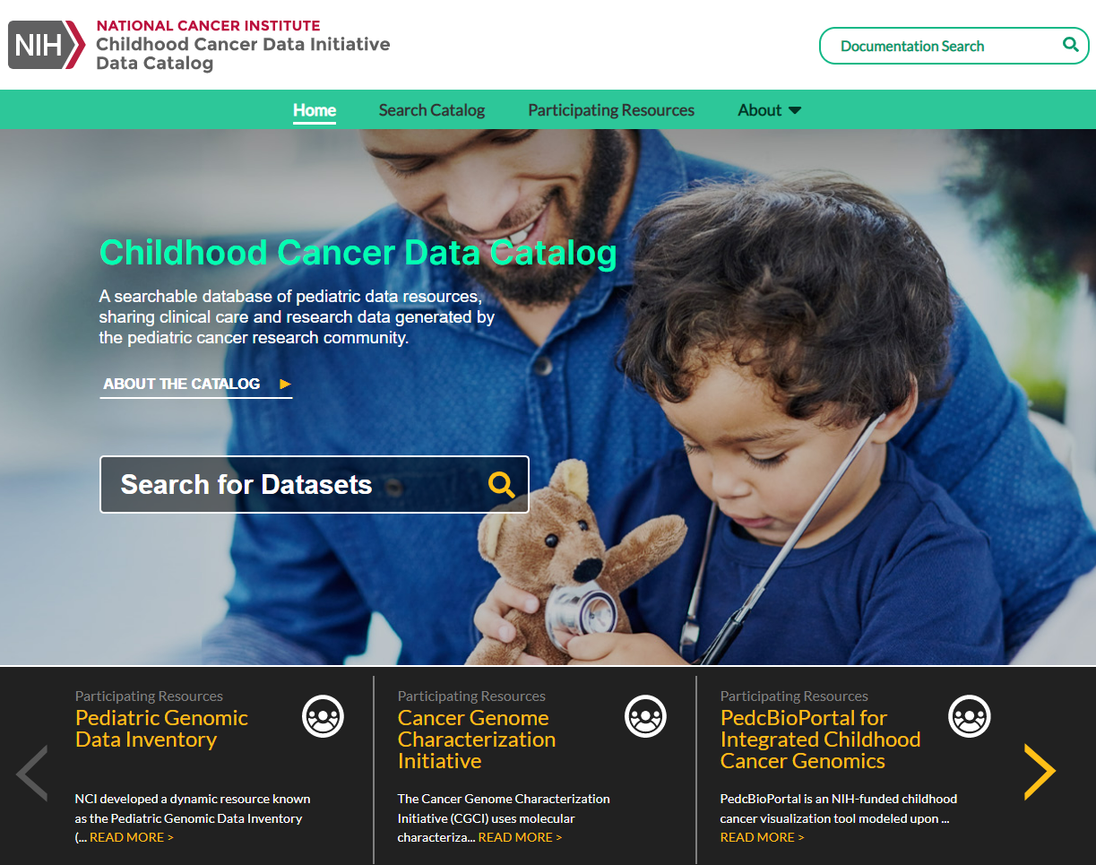 Homepage for the CCDI data catalog (datacatalog.ccdi.cancer.gov).