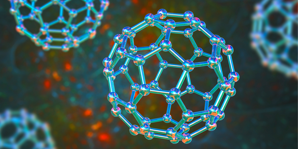 Stylized image of a three-dimensional image representing a high-tech cell. The structure is fully transparent and set against a multicolored background. 