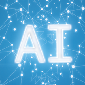 The letters AI on a blue background with white interconnected dots.