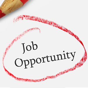 The words "Job Opportunity" are typed on a white background and circled in red pencil. The red pencil lays adjacent to the words. 