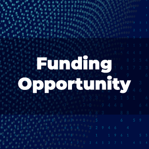 Text on blue background with small blue dots. Text reads, "Funding Opportunity."