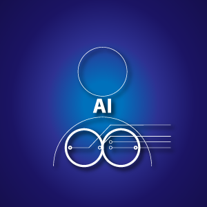 Abstract illustration shows the letters "AI" superimposed over a stick-figure woman.