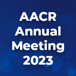 Blue background, "AACR Annual Meeting 2023"