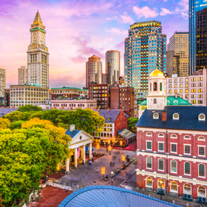 Scenic view of the city of Boston, Massachusetts.