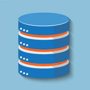 Database vector icon with alternating blue, orange, and white discs.