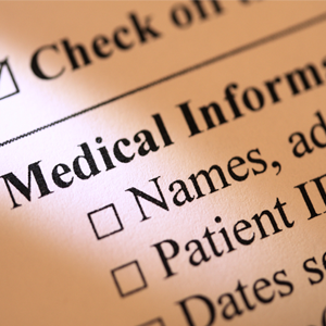Snapshot of a form showing personal identifying information. Words include "Names," "Patient ID," and "Dates seen"