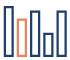 Bar chart icon outlined in blue and showing 5 bars. A single bar is outlined in orange to indicate a data point of interest.