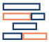 Gannt chart icon outlined in alternating blue and orange boxes showing different durations that overlap or start and end with each other.