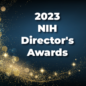 Dark blue background with glitter. Text reads, "2023 NIH Director's Awards"