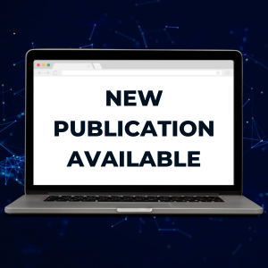 Laptop with text that reads, "New Publication available" over dark blue background