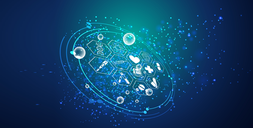 Image of various medical icons on a blue background