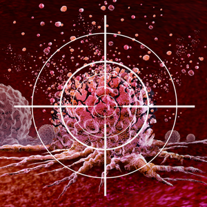 Cancer killing tumours therapy with vibrating molecules breaking the membranes of malignant tumor cells as an oncology therapy as a 3D illustration.