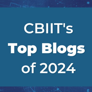 Text reads, "CBIIT's Top Blogs of 2024" on blue background