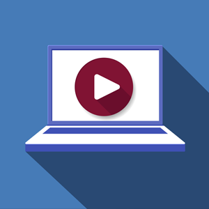Illustration of an open laptop with an arrow inside a circle on the screen indicating play video.