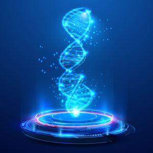 Illustration of a blue DNA helix
