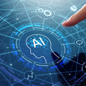 AI themed image with connected data points and a silhouette of a head with "AI" in the brain area