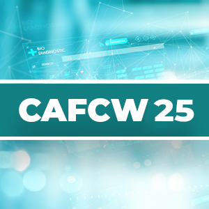 faded laptop screen with data on it in the background. Text reads, "CAFCW25"