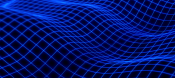 Abstract blue polygonal wave on black backdrop.